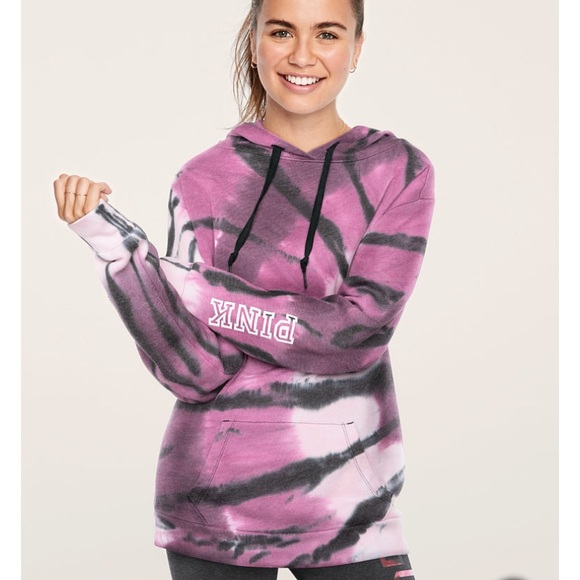 🆕 PINK Every Day Lounge EDL Campus sweatshirt hoodie tie dye S - Picture 3 of 10